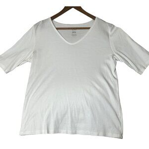 J. Jill Perfect Pima Women's Size L White Elbow Sleeve V-Neck Top Quality Minima